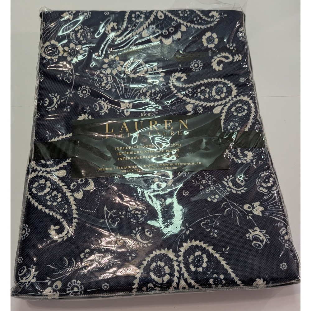 Lauren Ralph Lauren Tablecloth 60x104 Navy Blue NEW Paisley Indoor Outdoor